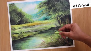 Learn a simple landscape artwork by oil pastels  simple and done roughly  helpful for students [upl. by Lancelot999]