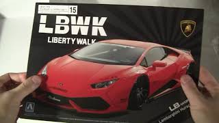 Unboxing Aoshima LB Works Lamborghini Huracan Ver1 Pre Painted Model 124 [upl. by Laram]