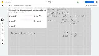 UFUberlândia Sendo x um arco do primeiro quadrante e sen x  03 o valor de sen 2x vale [upl. by Joella]