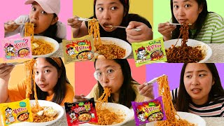 taste testing 6 different fire noodles  samyang mukbang 🍜🔥 [upl. by Didier]