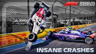 F1 2018 Game INSANE CRASHES [upl. by Warfore437]