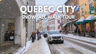 Snowfall Old Quebec City Walking Tour  4K Winter in Canada [upl. by Acilef]