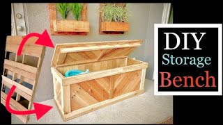 diy wood projects  Storage bench diy ♻️ Pallet wood Projects [upl. by Tompkins]