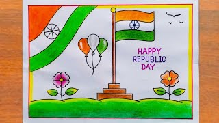 Republic Day Drawing  How to Draw Republic Day Poster Easy Step By Step  Indian Flag Drawing Easy [upl. by Relyuhcs130]