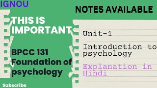 BPCC131 Unit1 Introduction to psychology ignou bpcc bpcc131 unit1 [upl. by Nylirahs257]