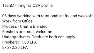 Tech Mahindra Hiring for CSA Profile [upl. by Debra]