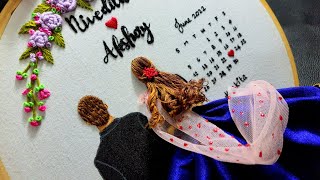 How to Make Wedding Hoop Art with Names and Calendar  Step By Step  Bride and Groom Embroidery [upl. by Ramas]