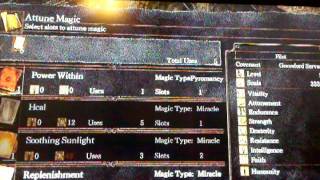 Dark Souls HOW TO EQUIP AND USE PYROMANCY SORCERY OR MIRACLES [upl. by Kcirtap]