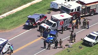 Ambulances emergency crews respond to crash on Route 66 near Wellston [upl. by Anwaf981]