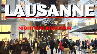 Switzerland 🇨🇭 Lausanne City Night Walking Tour 4K [upl. by Eicak]