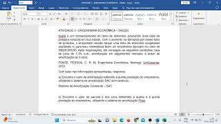 ATIVIDADE 3  ENGENHARIA ECONÔMICA – 542023 [upl. by Sinnel]