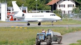 Dassault Falcon 2000 takeoff at airport BernBelp HD [upl. by Otrebor897]