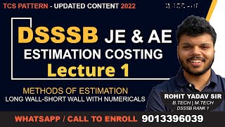 Estimation amp COSTING  DSSSB New Pattern  Lecture 1  Updated Content  DSSSB JE amp AE [upl. by Stedman]