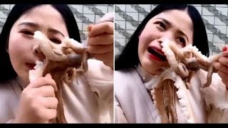 Youtuber chinesa se dá mal ao tentar comer polvo vivo assista [upl. by Narih]