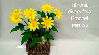 Crochet flower  Crochet Tithonia diversifolia flower PART 22 Petals crochetflower crochet diy [upl. by Amimej]