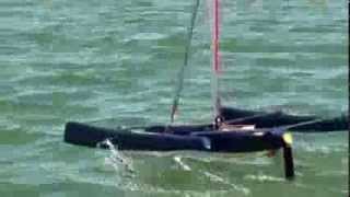 Fast hydrofoiling sailing with RC Multihull [upl. by Monty631]