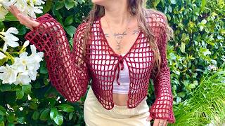 Bolero a crochet  Top con Punto Red  Tutorial Hebras Crochet [upl. by Cowen]