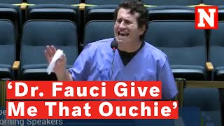 Fauci Give Me That Ouchie See Man Rap About COVID Vaccine To City Hall In Viral Video [upl. by Anaihsat]