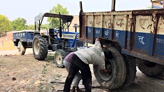 आज स्वराज लाइन मे लगा है Swaraj 744 XT Tractor Full loaded Trolley with Stuck  Swaraj Tractor power [upl. by Keifer]