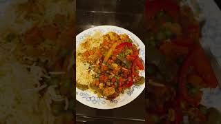 Rice dish dice carrots peas red onions and bell peppers Enjoy [upl. by Nylirehc526]