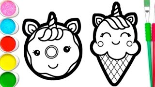 Unicorn Donut and Ice Cream ❤️ Drawing For kids amp Toddlers [upl. by Agbogla]