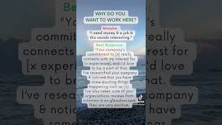 Interview question Why do you want to work here jobhunting interview interviewquestions [upl. by Annaihs]