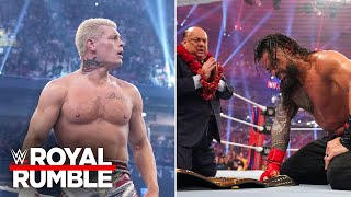 Cody Rhodes stares down Roman Reigns Royal Rumble 2024 highlights [upl. by Enirehs]