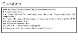 Place the steps of eukaryotic transcription in order of occurrence [upl. by Keely]