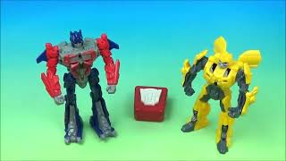 2011 TRANSFORMERS TALKING OPTIMUS PRIME and AWAKING BUMBLEBEE McDONALDS HAPPY MEAL VIDEO REVIEW [upl. by Fenny]