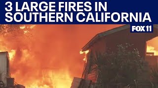 3 fires torch 4 Southern California counties destroying homes forcing evacuations [upl. by Reinold]