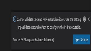 Cannot validate since no PHP executable is set Use the setting php validate executablePath to con [upl. by Nadnarb]