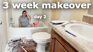 DIY BATHROOM MAKEOVER on a 500 budget 3 week transformation Small Bathroom Remodel compilation [upl. by Mhoj]