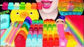 Jane ASMR rainbow jelly candy cream crepe cake Mukbang bites only [upl. by Ignacio]