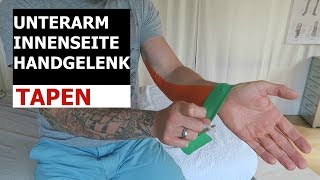 Handgelenk tapen Kinesiology Taping Anleitung für Unterarm  Innenseite und Handgelenk  Taping [upl. by Keyek243]