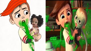 The Boss Baby  funny drawing meme 😂 l Baby Vomit Fountain l Fandango Family cartoon drawing meme [upl. by Harp]