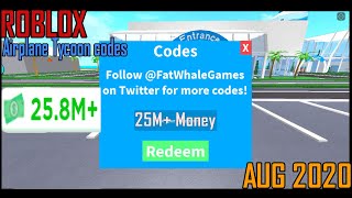 All Working Codes Of Airplane Tycoon Roblox Aug 2020 [upl. by Elttil]