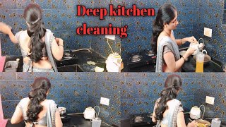 My Deep Kitchen Cleaning vlogs  Work from home vlogs Indian Housewife  saree vlogs [upl. by Gambrell]