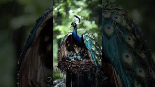 Peacock Mom Keeps Her Chicks Safe in the Rain mother birds peacock rain trending [upl. by Noimad]