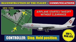 Airplane started takeoff without clearance  AeroUnion Airbus A306  New York Kennedy Airport ATC [upl. by Isied669]