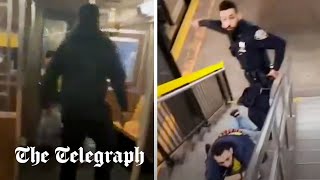 Terrified New York City commuters trapped with live shooter as fight gets out of control [upl. by Valentijn]