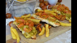 POLLO CON QUESO PESTO Y TOMATE CHERRY RECETA SALUDABLE [upl. by Yhtak]