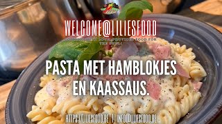 Pasta met hamblokjes en kaassaus Snel en makkelijk [upl. by Kelcey612]