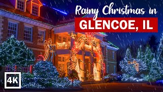 4K 🇺🇲🎄 Rainy Winter Day in Glencoe Illinois USA ASMR Relaxing walk Streets Christmas Lights [upl. by Aicilanna]