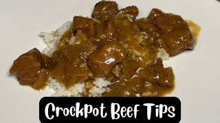 EASY CROCKPOT BEEF TIPS AND GRAVY [upl. by Klug]