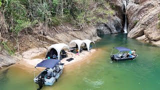 Tasik Kenyir 14  Wild Camping at Waterfall in Aluminium Boats  Kimple Hunter 420 [upl. by Durstin]