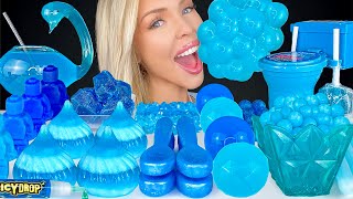 ASMR BLUE FOOD MUKBANG EDIBLE BOWL RASPBERRY JELLY ISOMALT SOUR CANDY KOHAKUTOU LAYERED JELLO 먹방 [upl. by Leiva]