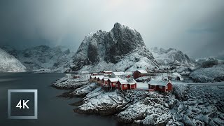 Snowfall in The Lofoten Islands Norway Nature Sounds for Sleep Hamnøy and Reine  4K [upl. by Abebi]