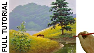 Acrylic Landscape Painting TUTORIAL  Morning on Field  JMLisondra [upl. by Yntirb]