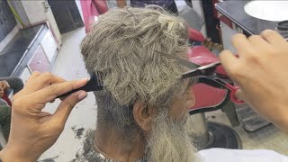 Old Man looks completely different with his New haircut and beard shaved alrayaanhairstudio [upl. by Einrae]