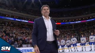 Jaromir Jagr Drops Ceremonial Puck To Kick Off NHL Global Series [upl. by Anayit]